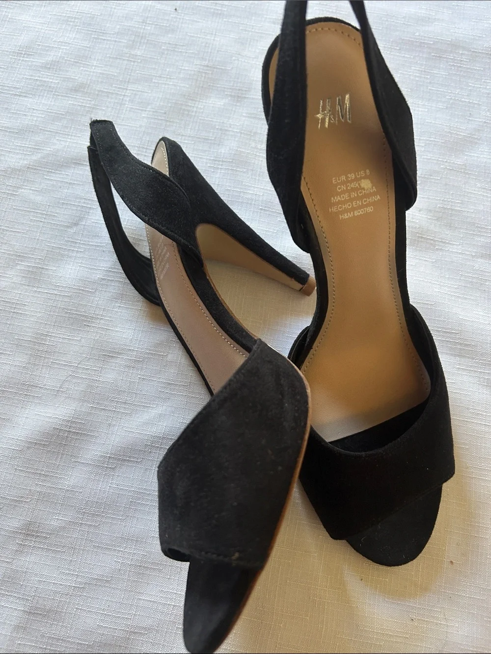 H&M Black Suede Slingback Open-Toe Heels